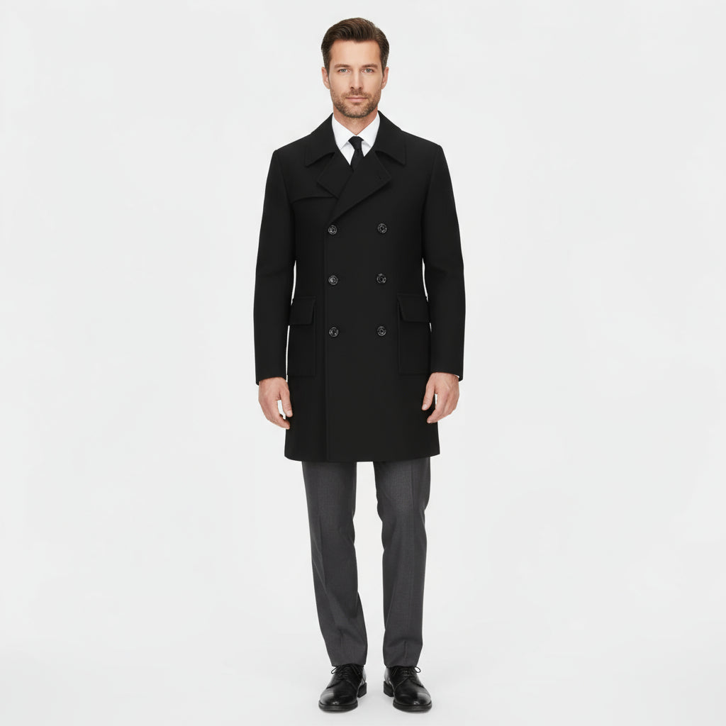 Men’s Wool Trench Overcoat – Double-Breasted Winter Coat