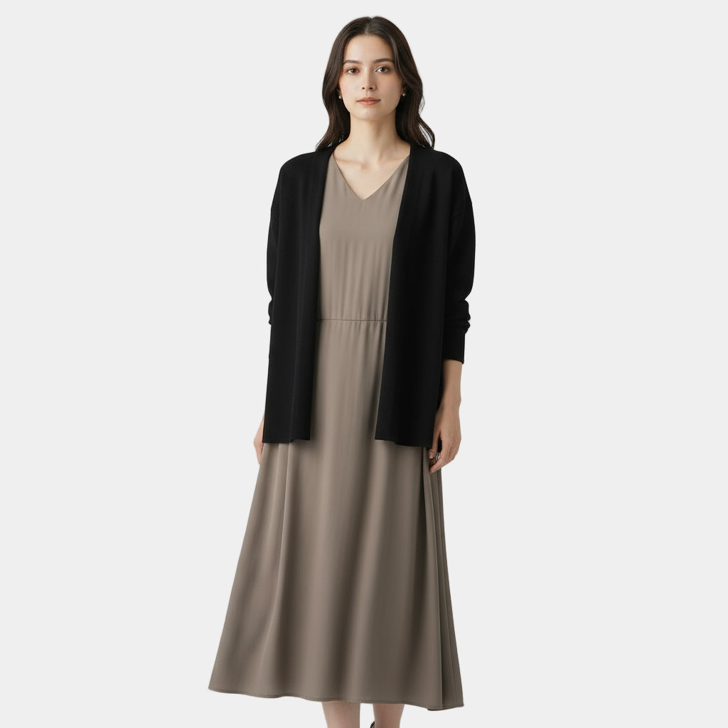 Women’s V-Neck Knit Cardigan – Long-Sleeve Hook-and-Eye Sweater