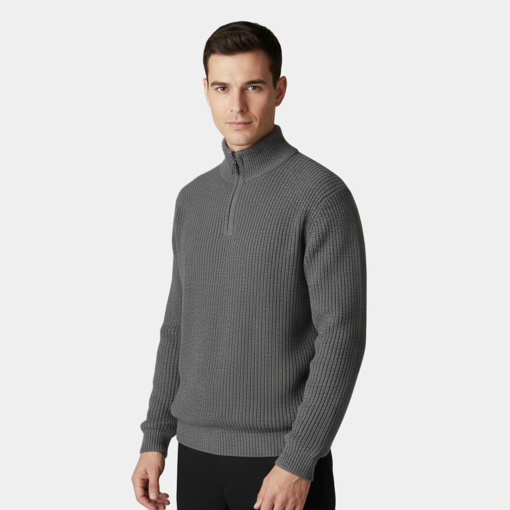 Men's Ribbed Knitted Half-Zip Jumper