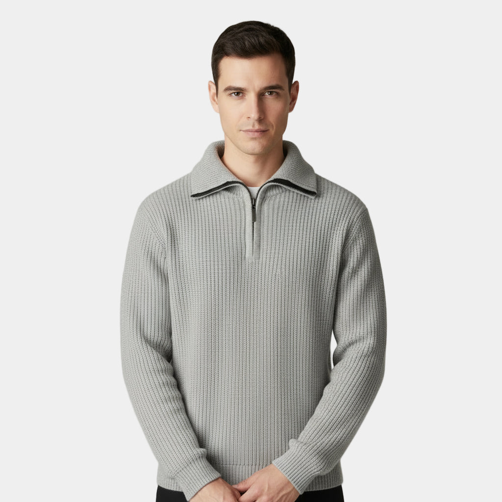 Men's Ribbed Knitted Half-Zip Jumper