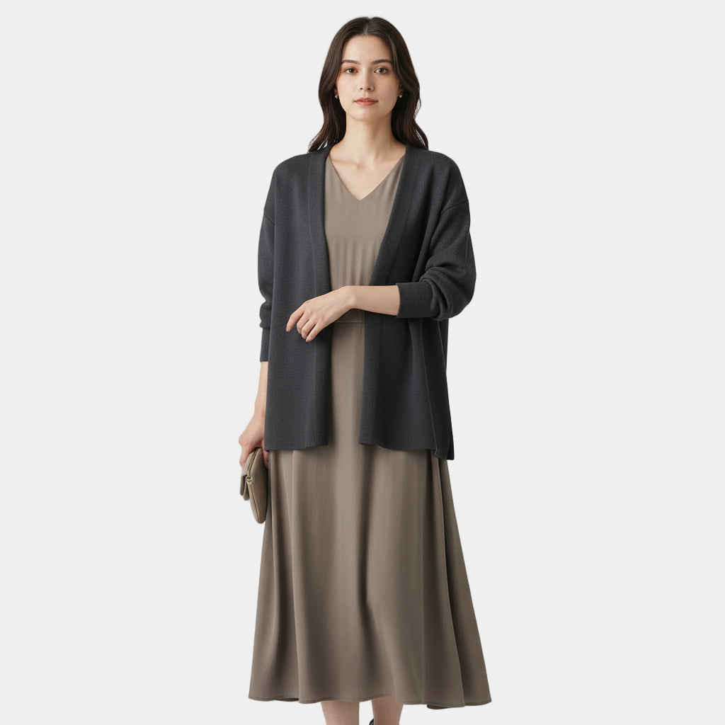 Women’s V-Neck Knit Cardigan – Long-Sleeve Hook-and-Eye Sweater