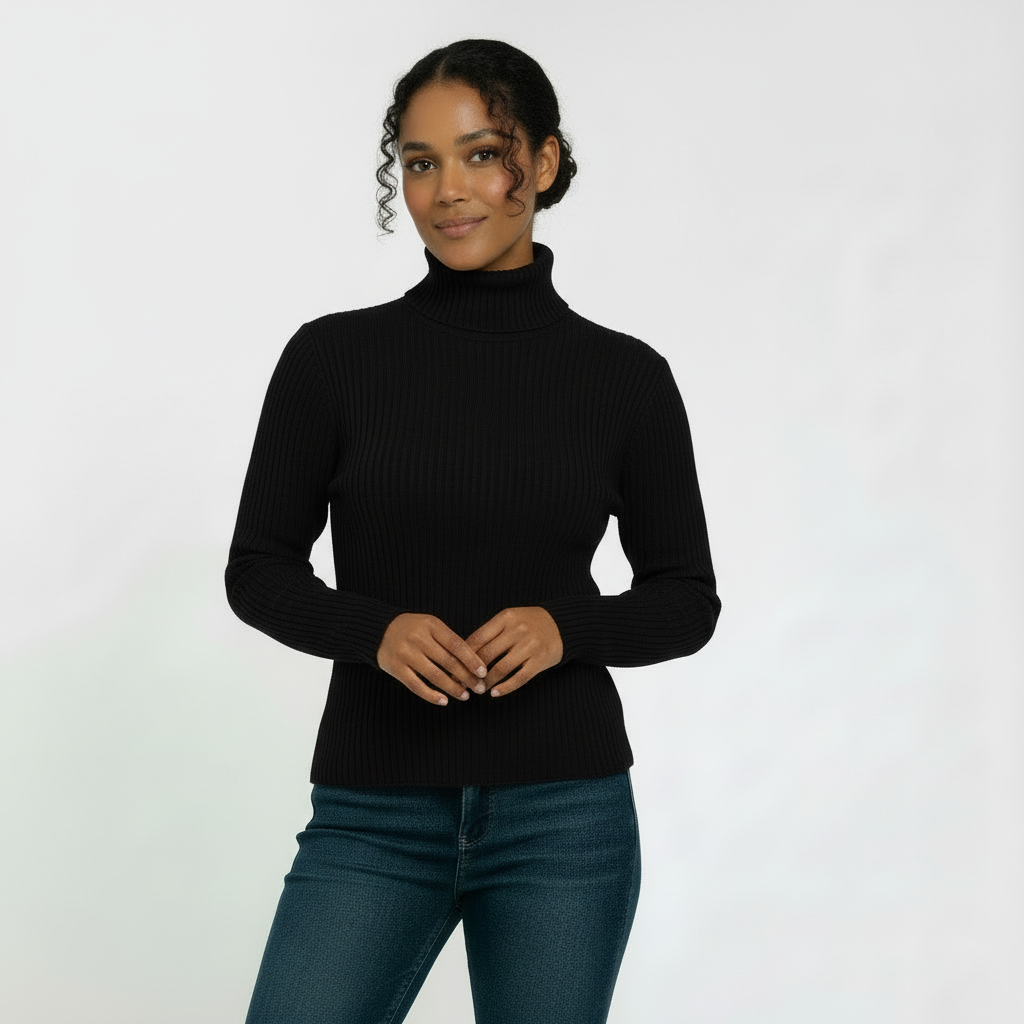 Women’s Ribbed Turtleneck Sweater – Soft Stretch