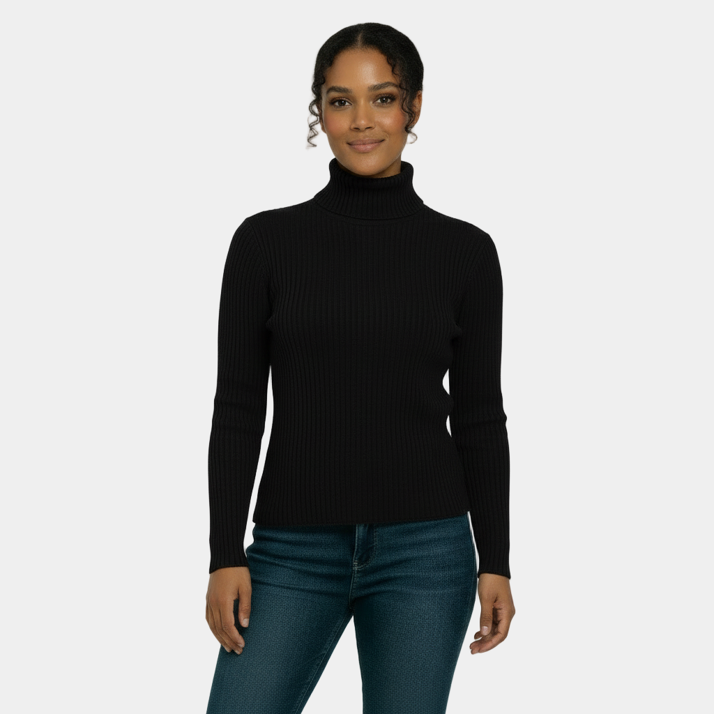 Women’s Ribbed Turtleneck Sweater – Soft Stretch