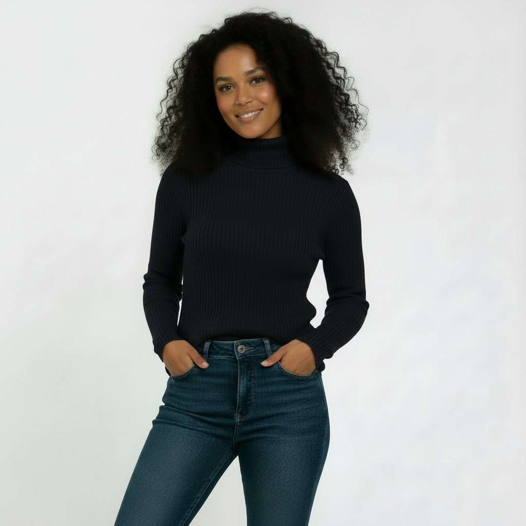 Women’s Ribbed Turtleneck Sweater – Soft Stretch