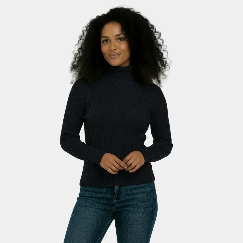 Women’s Ribbed Turtleneck Sweater – Soft Stretch