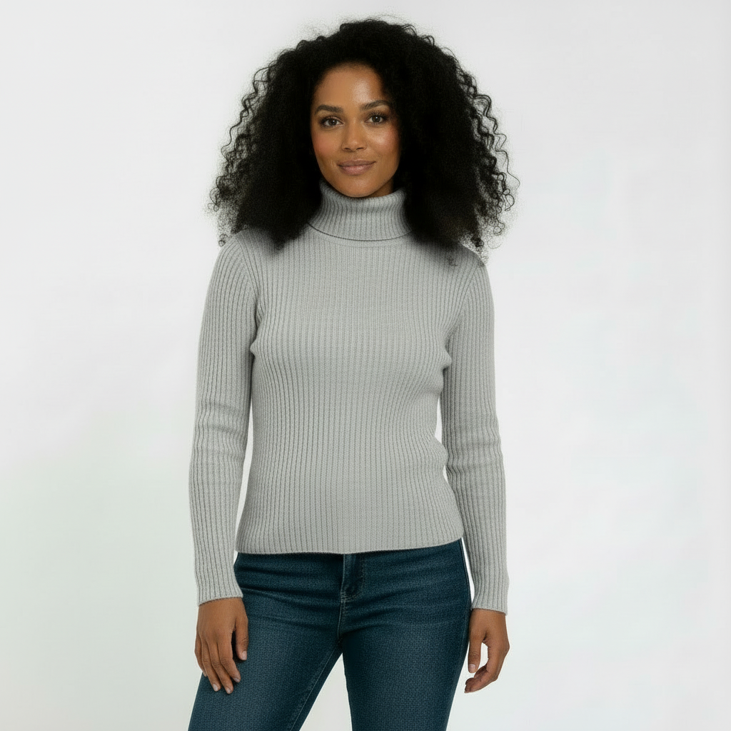 Women’s Ribbed Turtleneck Sweater – Soft Stretch
