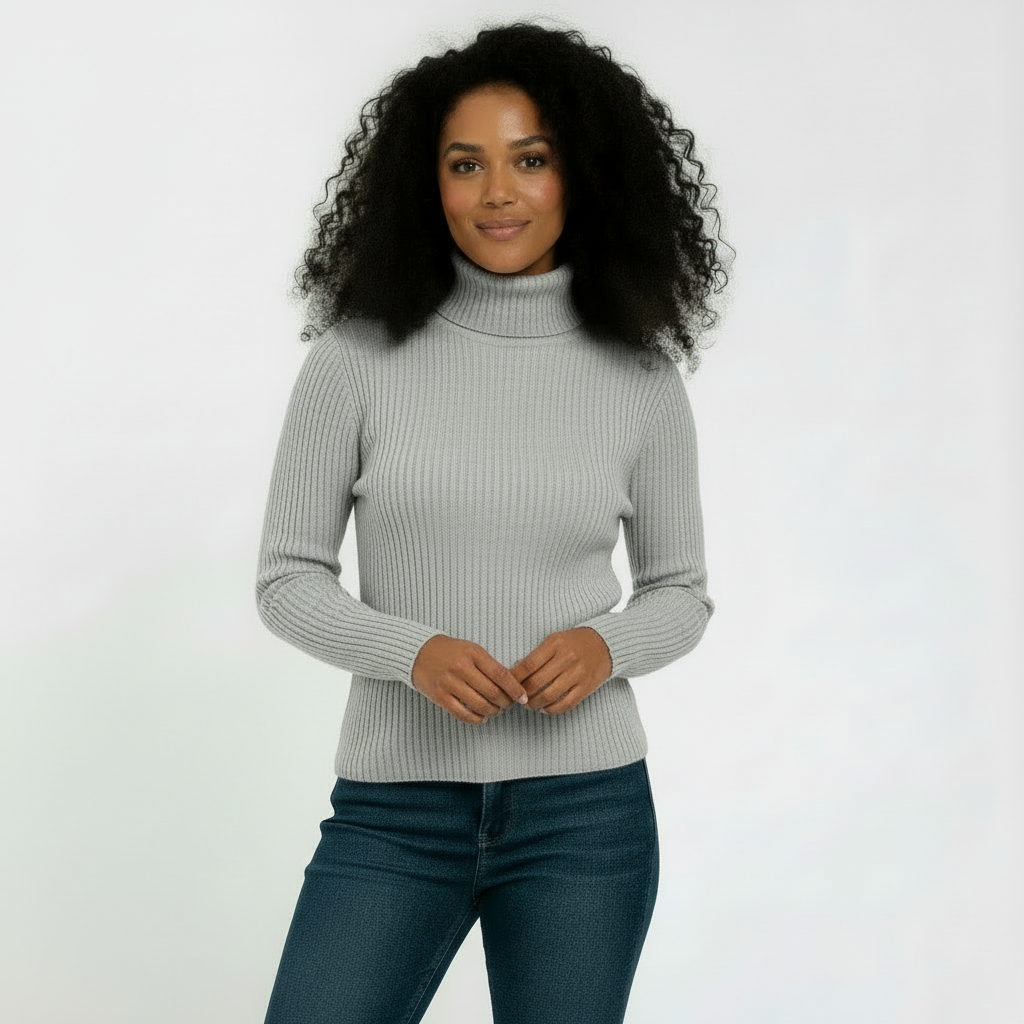 Women’s Ribbed Turtleneck Sweater – Soft Stretch
