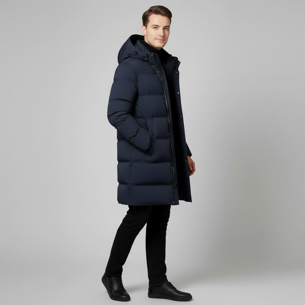 Men's Navy Long Puffer Parka