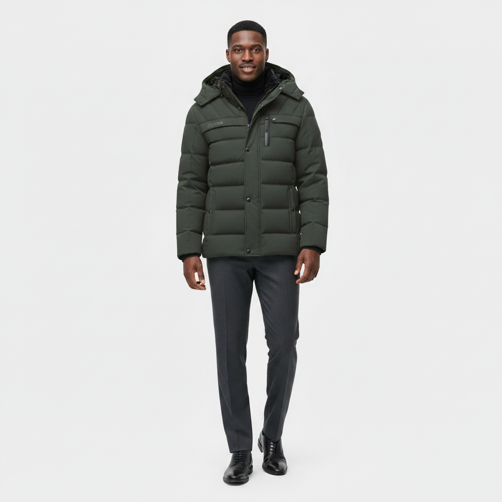 Men's Longline Winter Puffer Coat - Fleece Lining