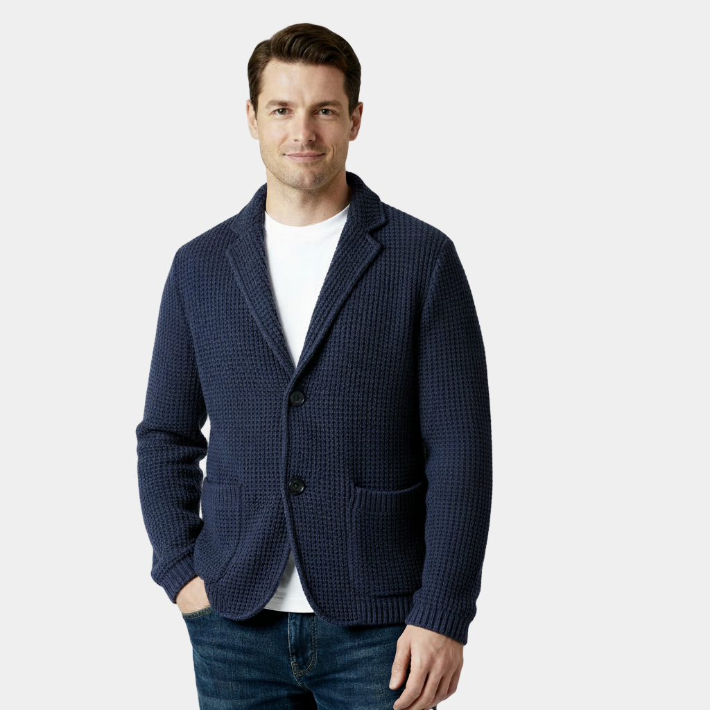 Men’s Waffle Knit Cardigan – Soft Textured Two-Button Sweater Jacket