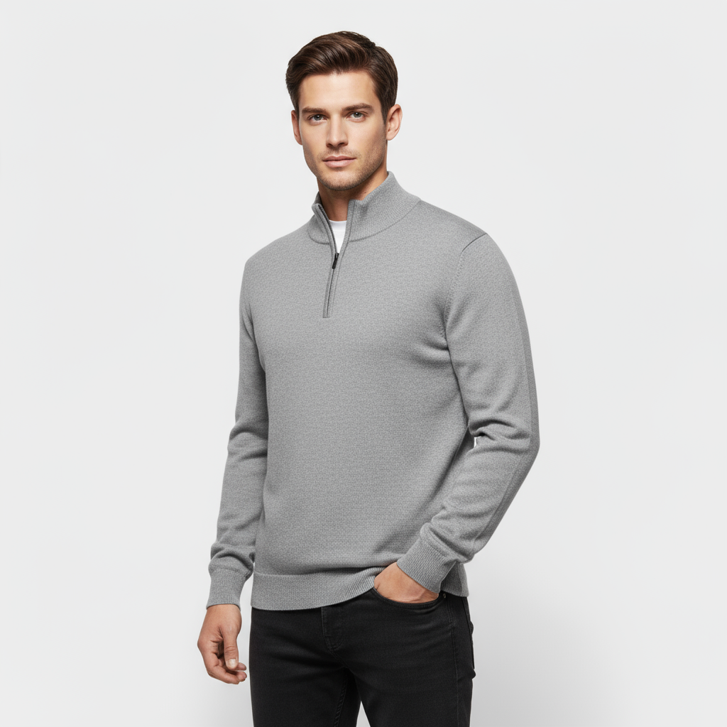 Men’s Quarter-Zip Mock Neck Sweater - Ribbed Collar Knit Pullover