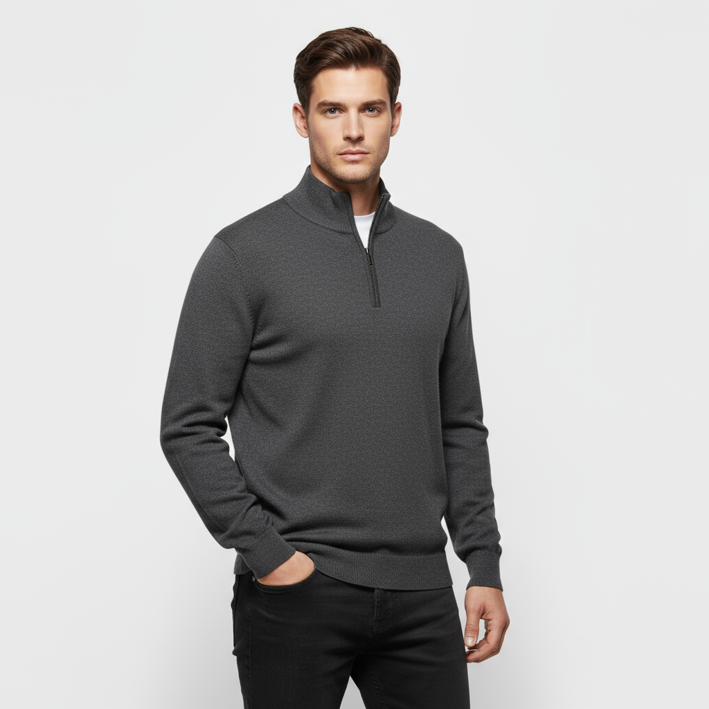 Men’s Quarter-Zip Mock Neck Sweater - Ribbed Collar Knit Pullover