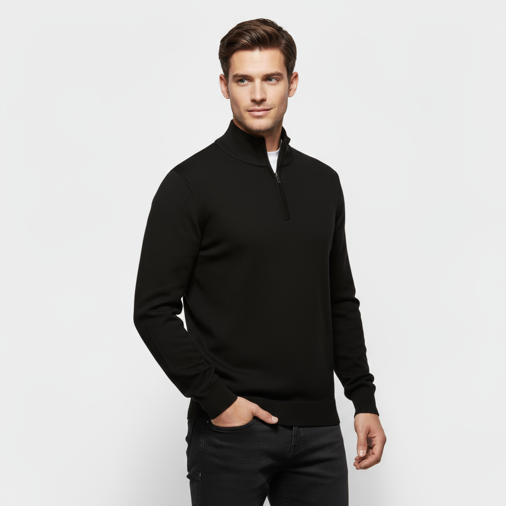 Men’s Quarter-Zip Mock Neck Sweater - Ribbed Collar Knit Pullover