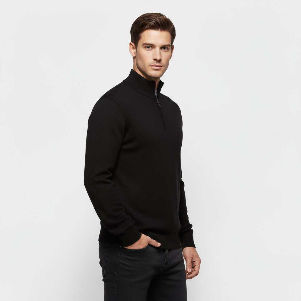 Men’s Quarter-Zip Mock Neck Sweater - Ribbed Collar Knit Pullover
