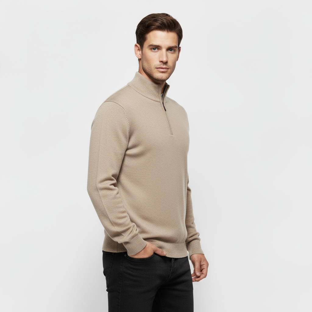 Men’s Quarter-Zip Mock Neck Sweater - Ribbed Collar Knit Pullover