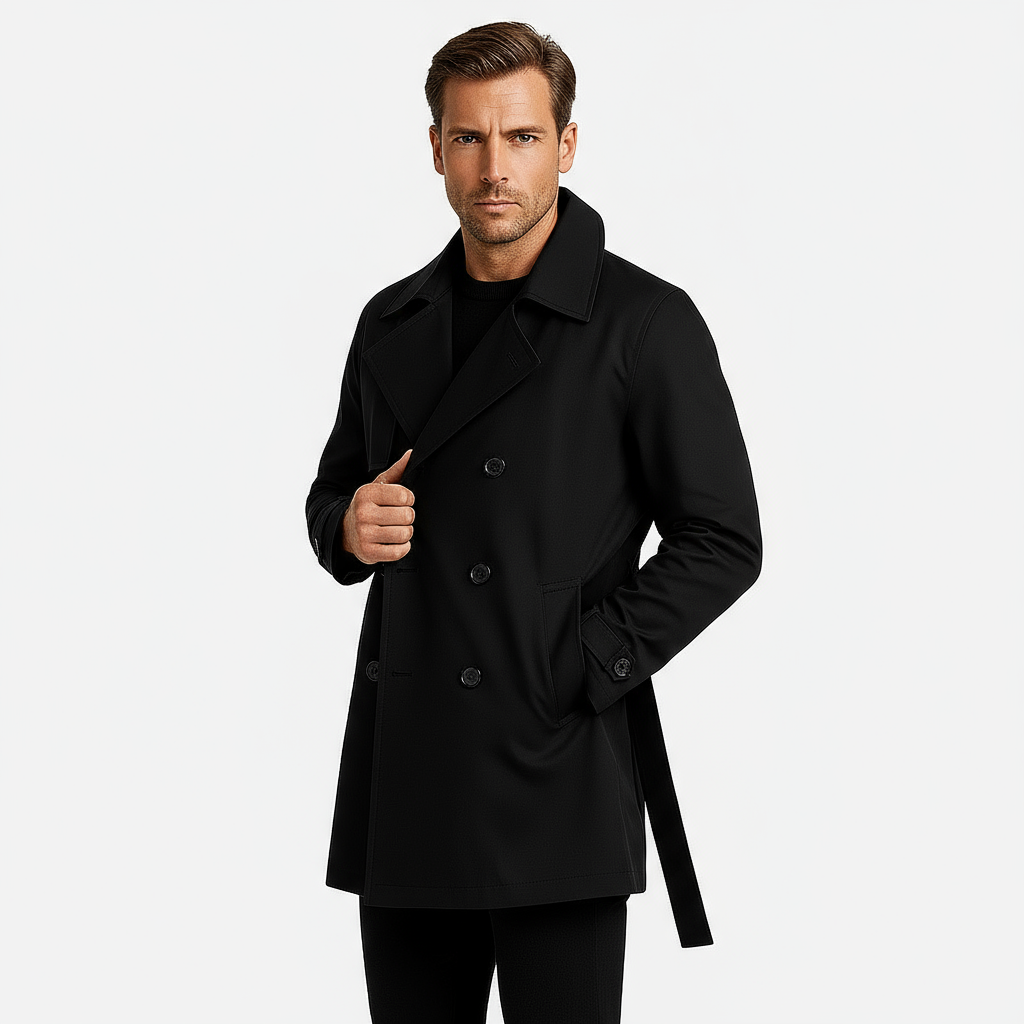 Men’s Performance Trench Coat – Double-Front Waterproof Belted Coat with Wide Lapels
