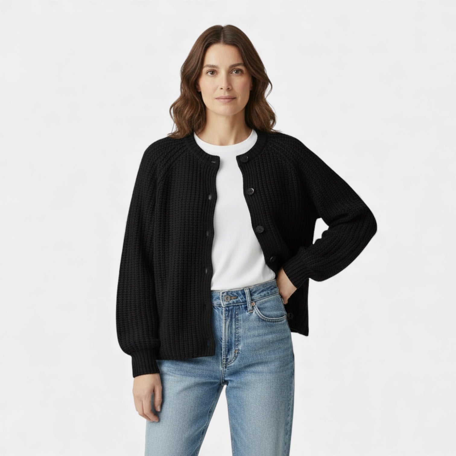 Women’s Chunky Waffle Knit Cardigan – Button Front