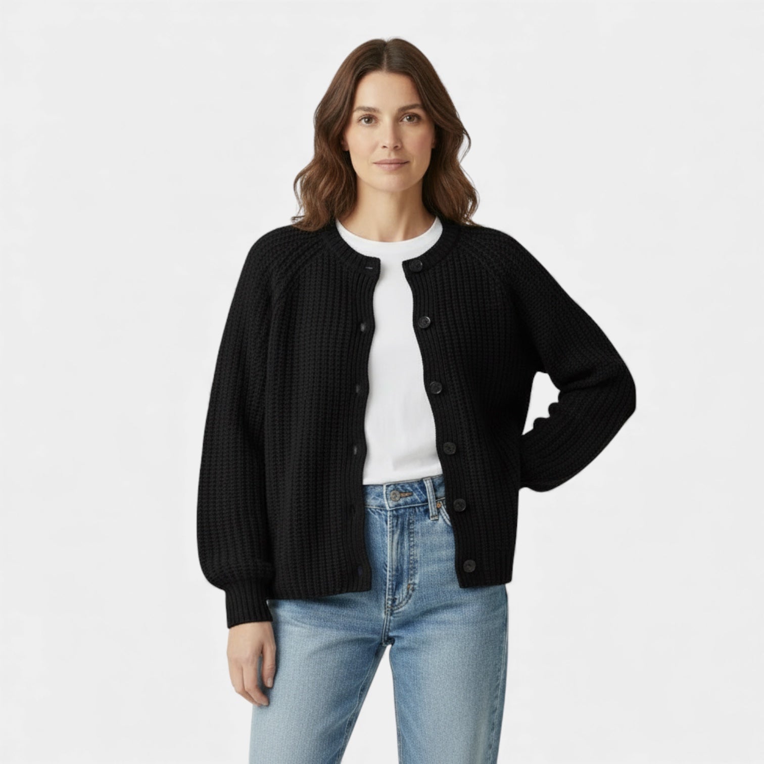 Women’s Chunky Waffle Knit Cardigan – Button Front