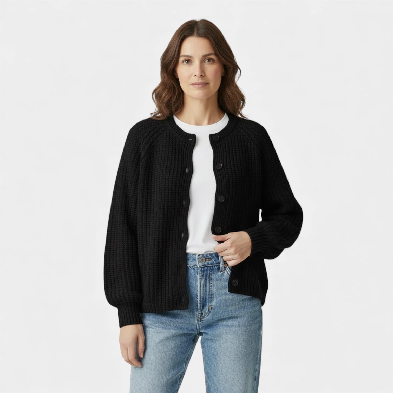 Women’s Chunky Waffle Knit Cardigan – Button Front