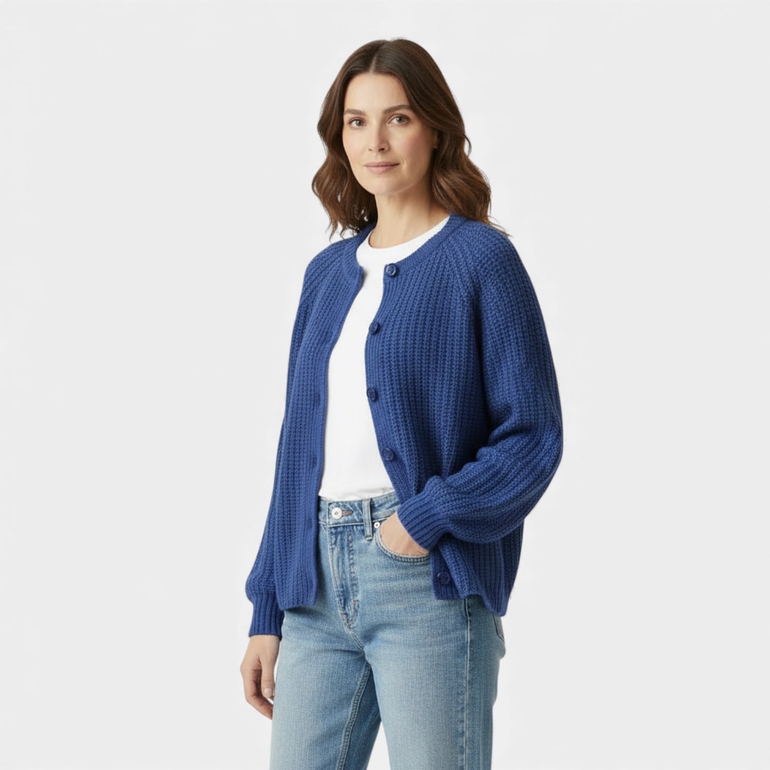 Women’s Chunky Waffle Knit Cardigan – Button Front