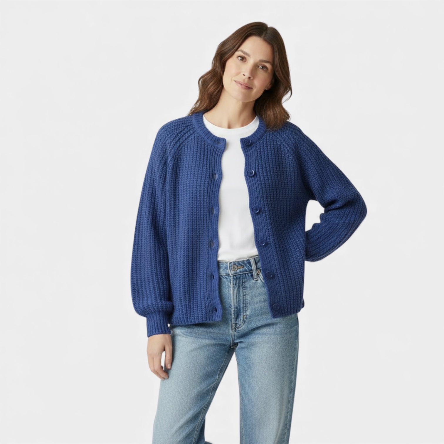 Women’s Chunky Waffle Knit Cardigan – Button Front