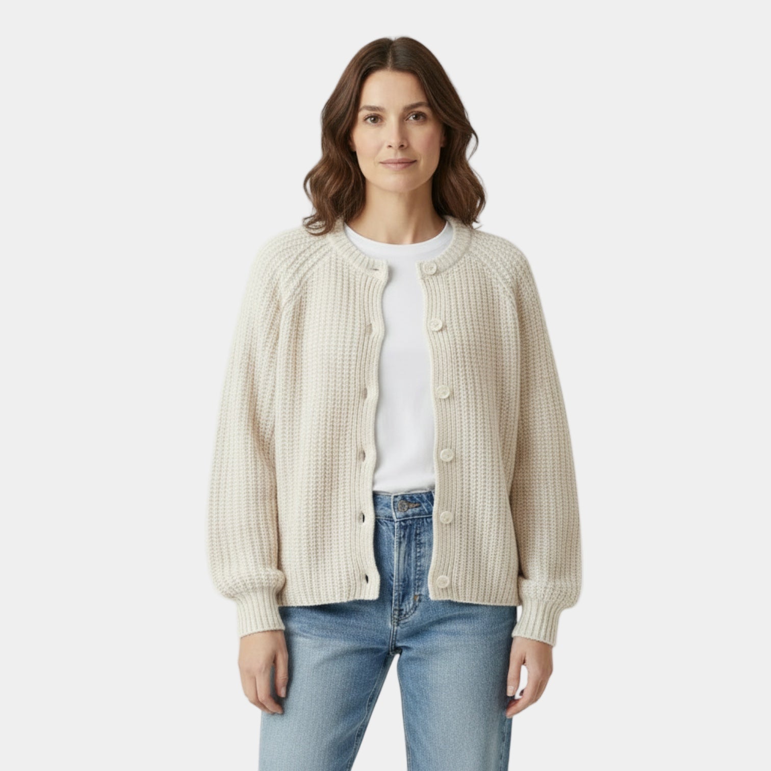 Women’s Chunky Waffle Knit Cardigan – Button Front