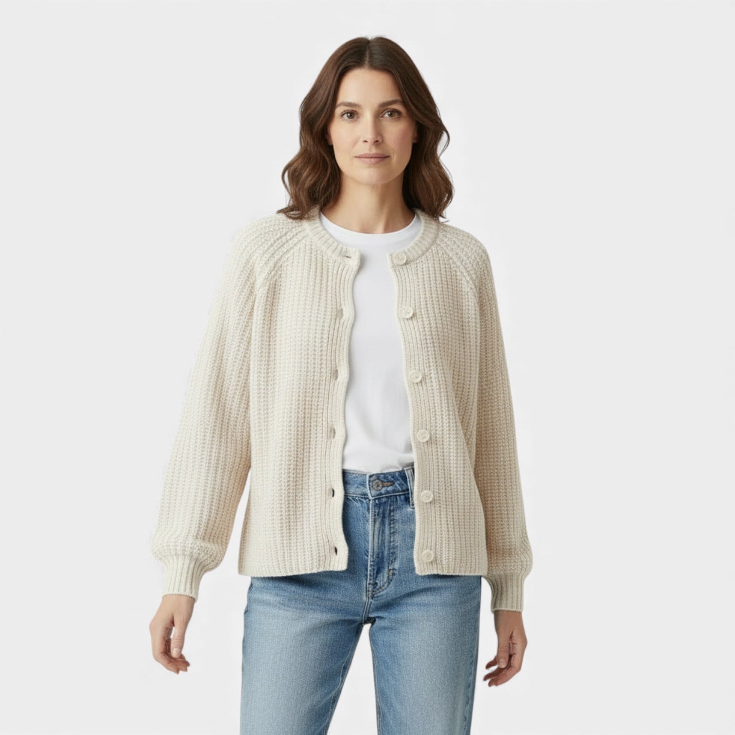 Women’s Chunky Waffle Knit Cardigan – Button Front