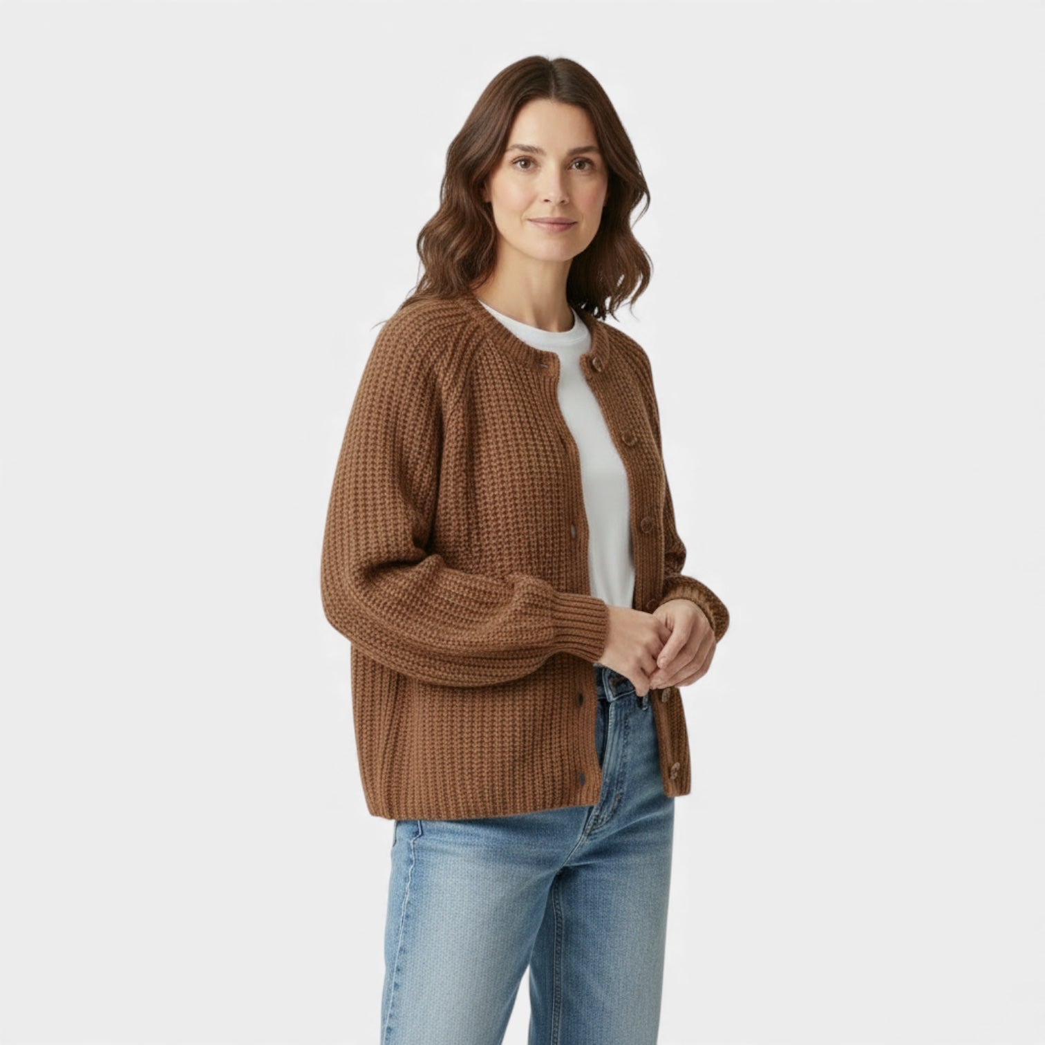 Women’s Chunky Waffle Knit Cardigan – Button Front