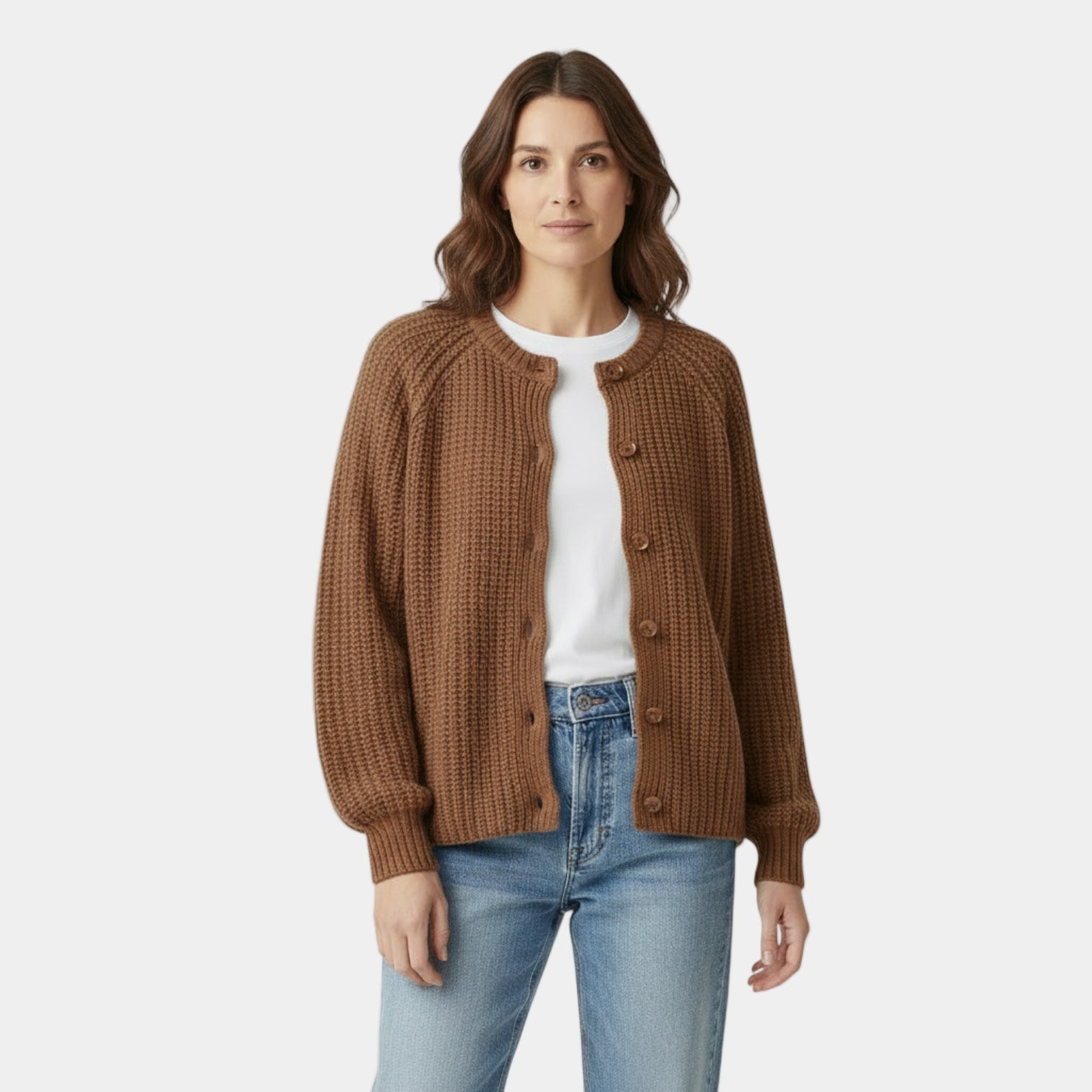 Women’s Chunky Waffle Knit Cardigan – Button Front