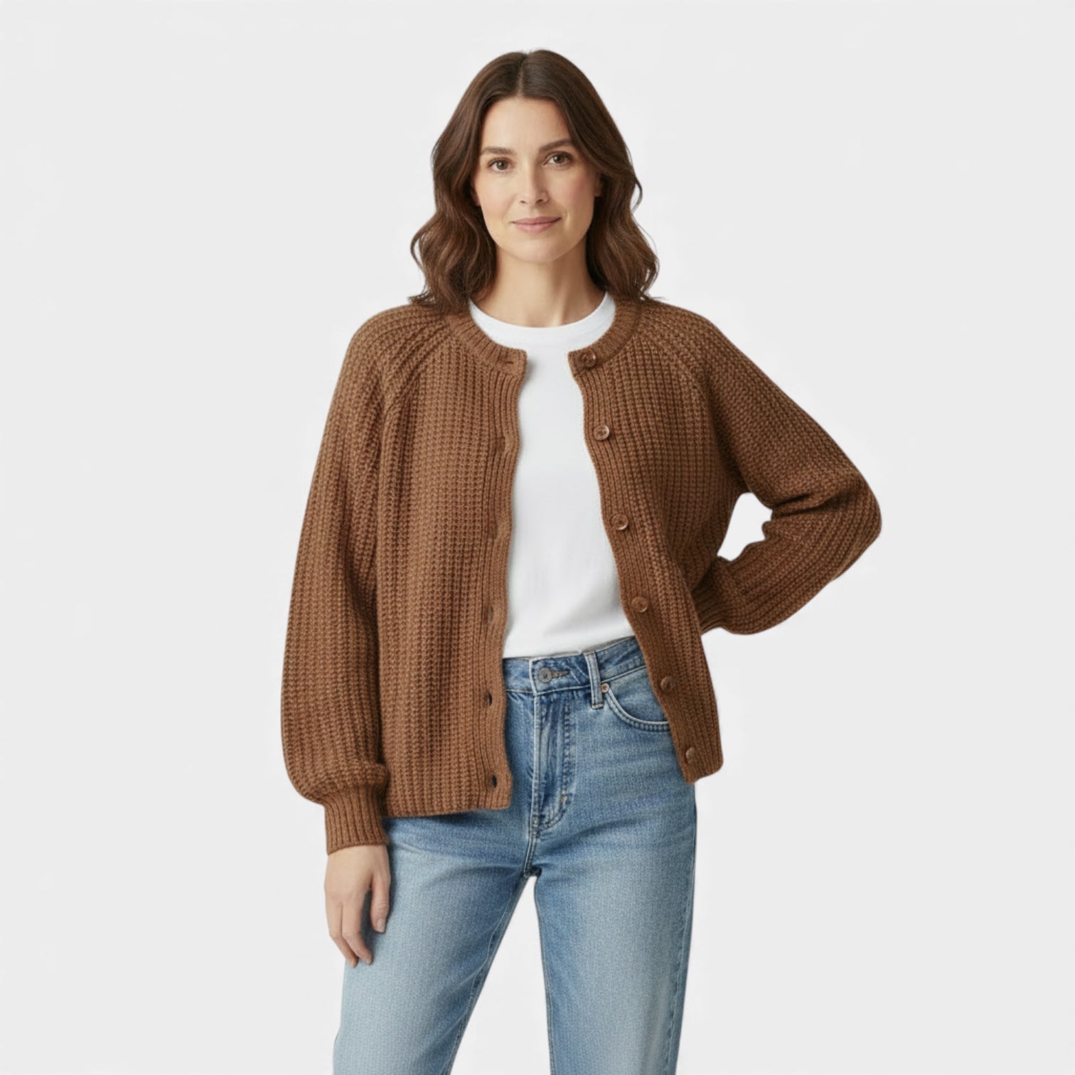 Women’s Chunky Waffle Knit Cardigan – Button Front