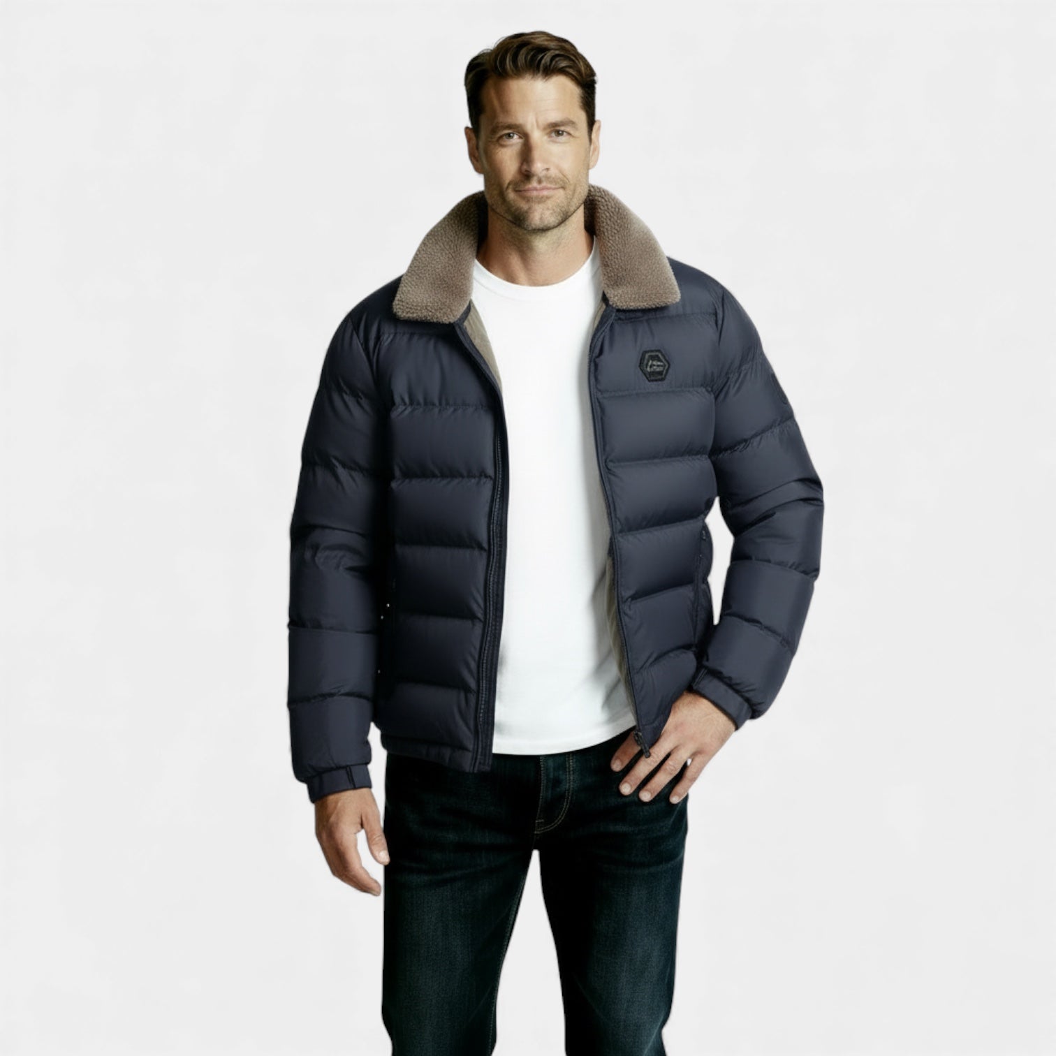 Men’s Insulated Winter Puffer Jacket - Sherpa Collar