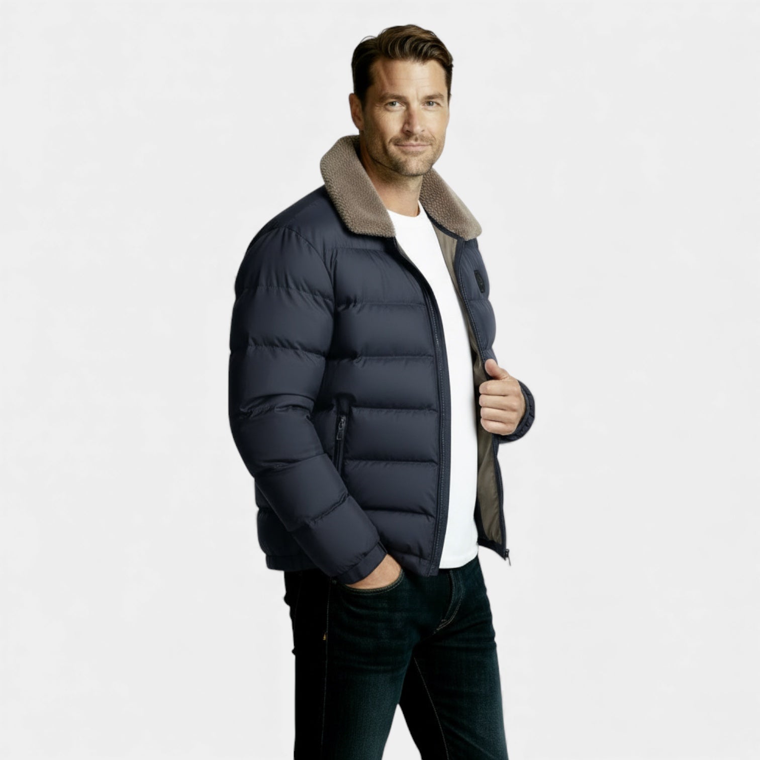 Men’s Insulated Winter Puffer Jacket - Sherpa Collar
