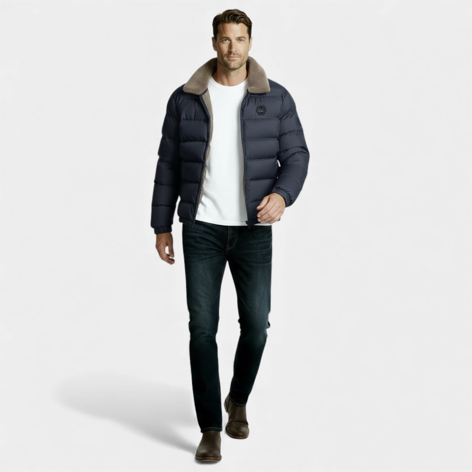 Men’s Insulated Winter Puffer Jacket - Sherpa Collar