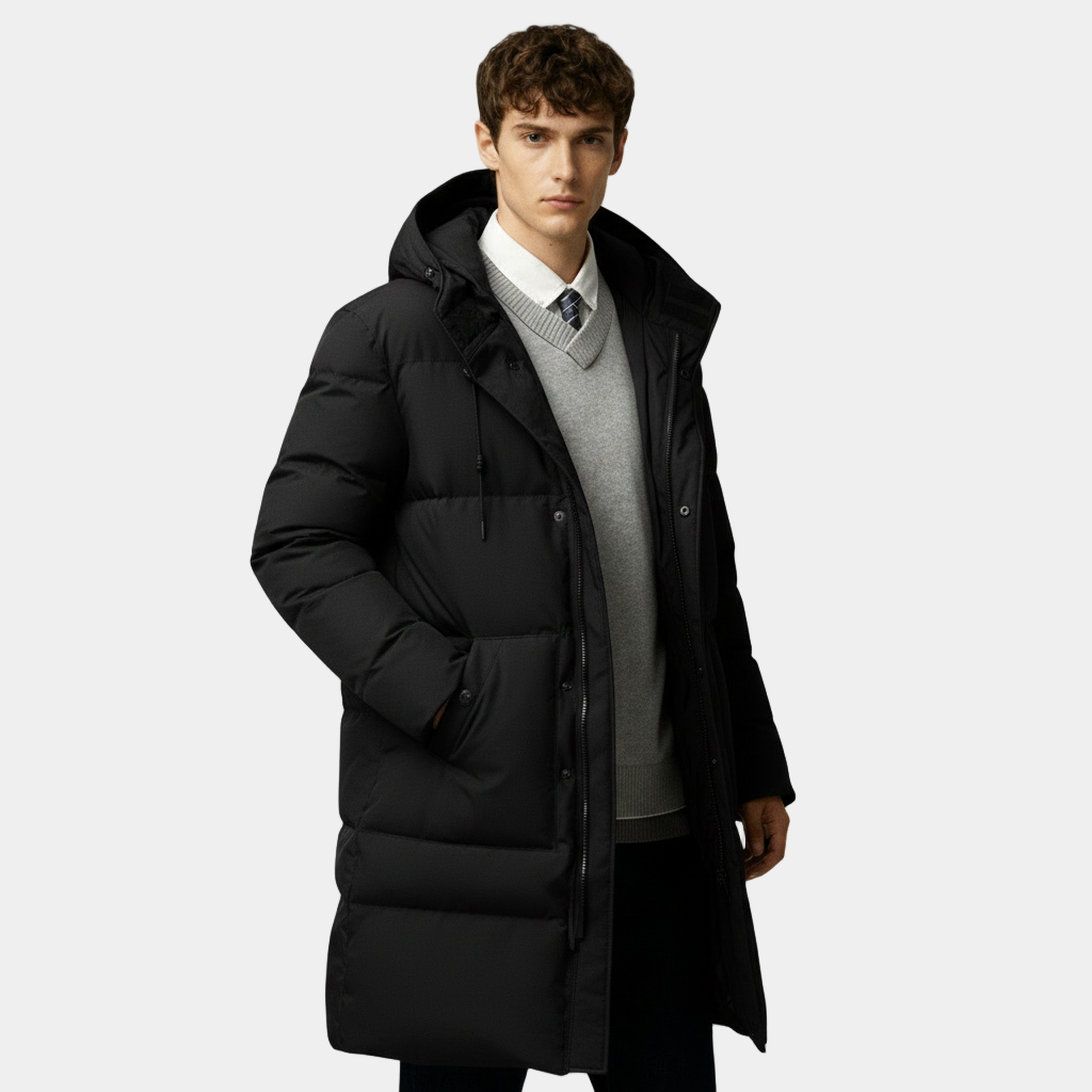 Men's Long Puffer Coat – Winter Jacket with Hood