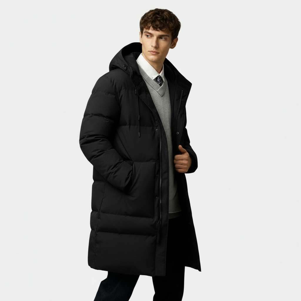 Men's Long Puffer Coat – Winter Jacket with Hood