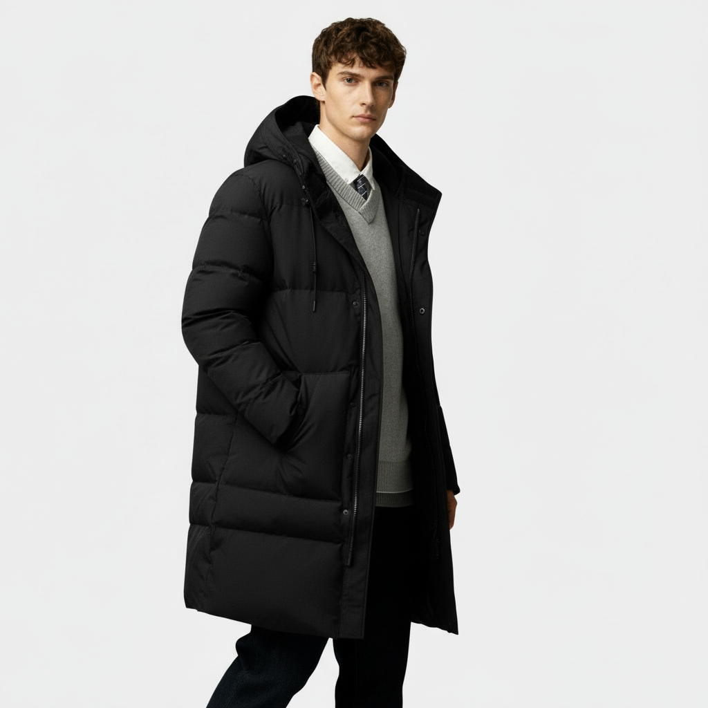 Men's Long Puffer Coat – Winter Jacket with Hood