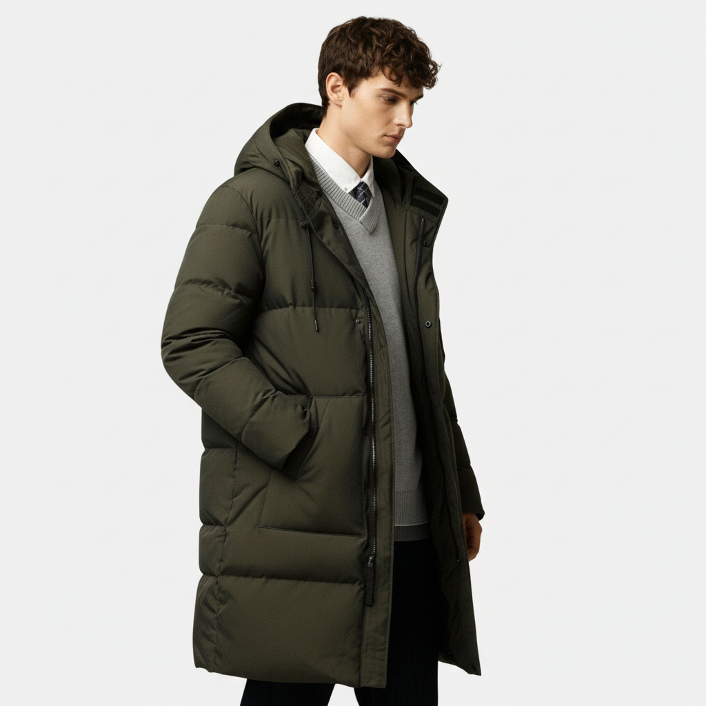 Men's Long Puffer Coat – Winter Jacket with Hood