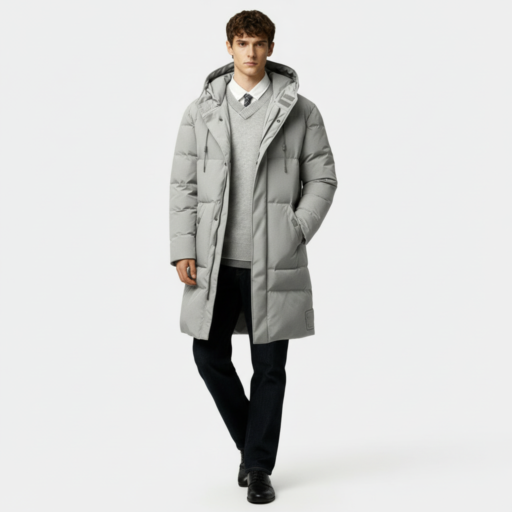 Men's Long Puffer Coat – Winter Jacket with Hood