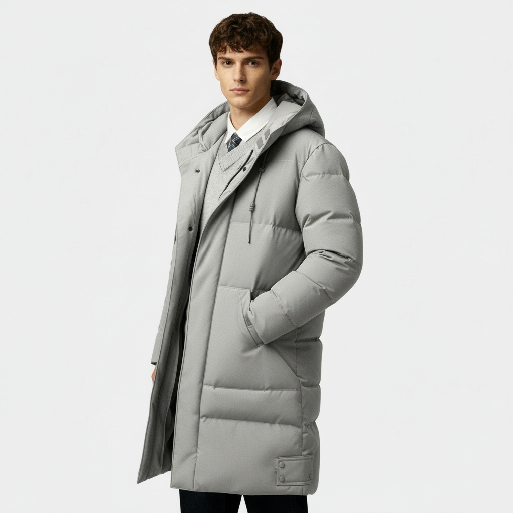 Men's Long Puffer Coat – Winter Jacket with Hood