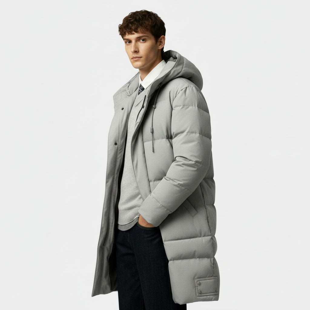 Men's Long Puffer Coat – Winter Jacket with Hood