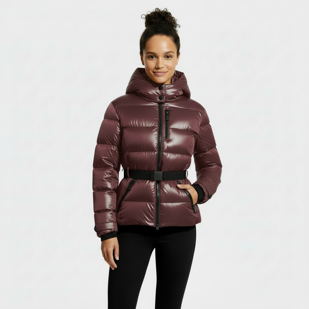 Women's Belted Puffer Jacket - Winter Coat