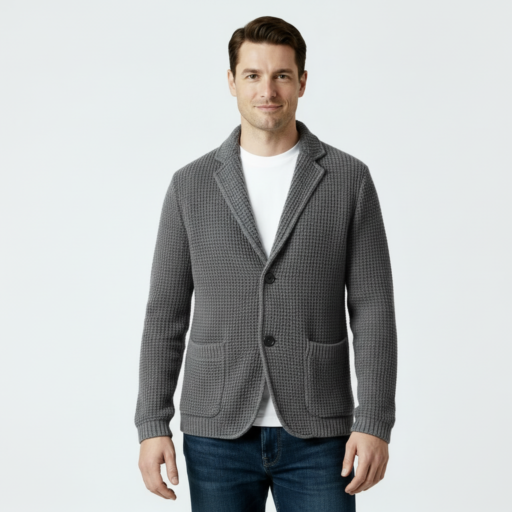 Men’s Waffle Knit Cardigan – Soft Textured Two-Button Sweater Jacket