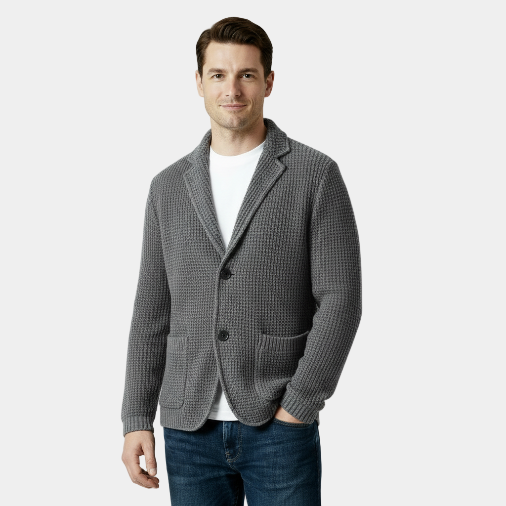 Men’s Waffle Knit Cardigan – Soft Textured Two-Button Sweater Jacket