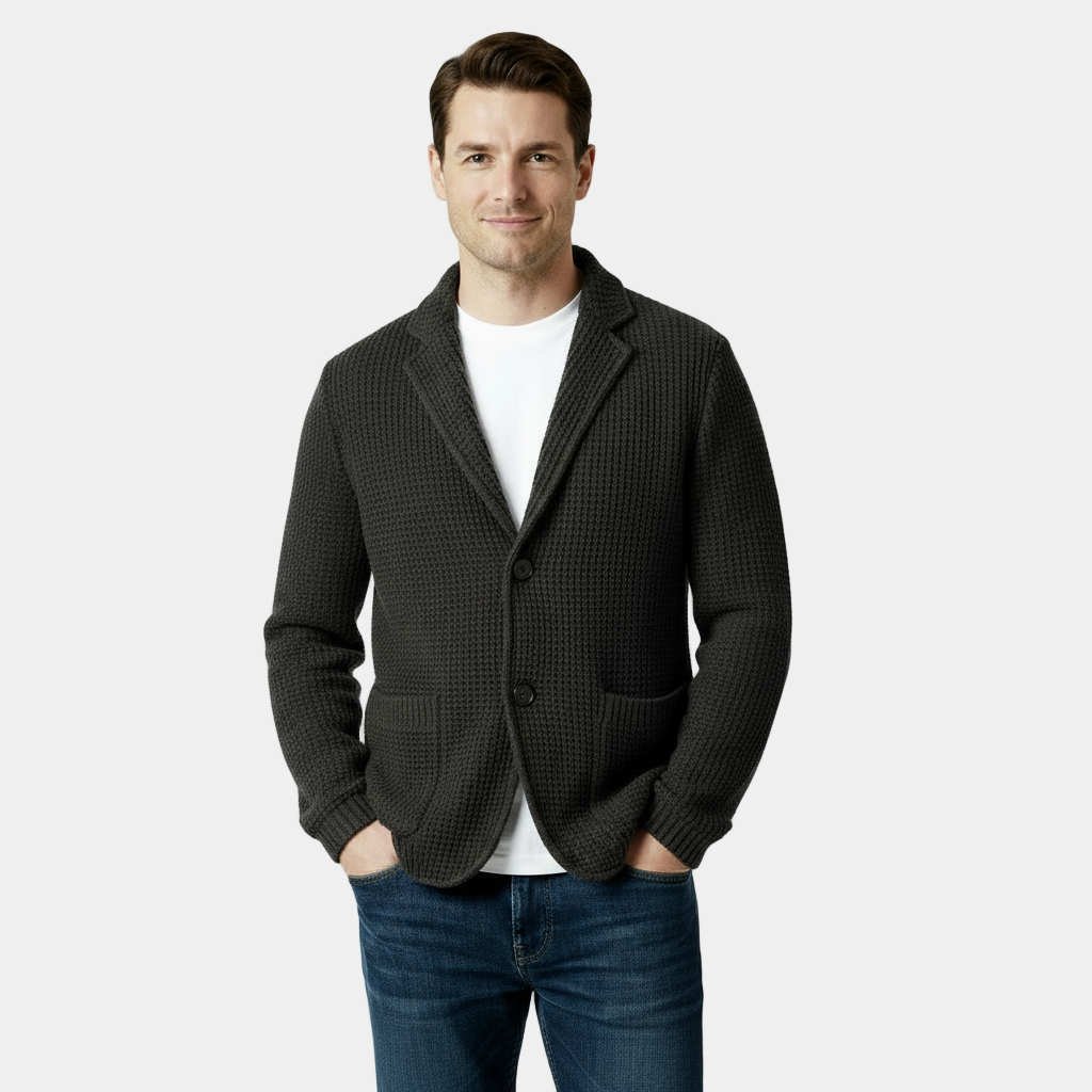 Men’s Waffle Knit Cardigan – Soft Textured Two-Button Sweater Jacket