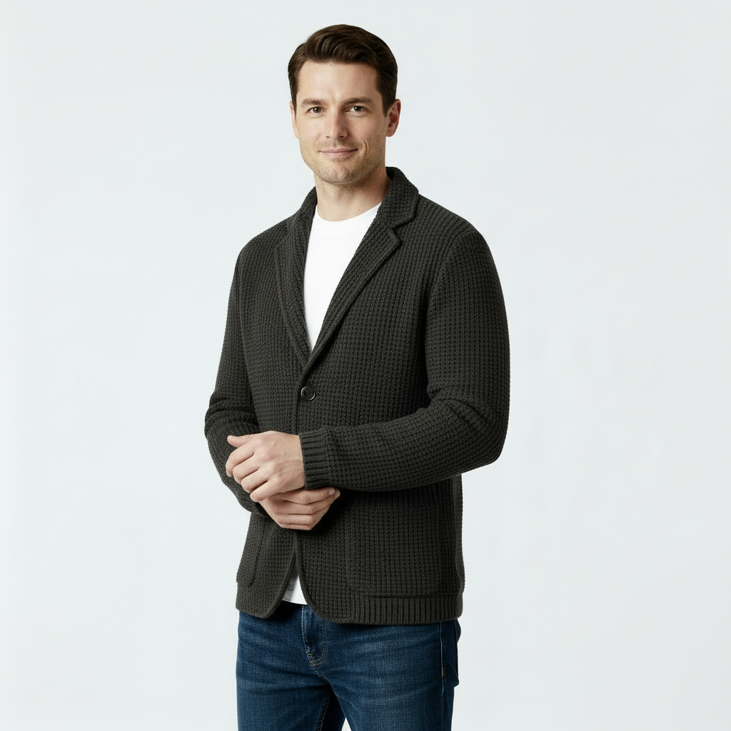 Men’s Waffle Knit Cardigan – Soft Textured Two-Button Sweater Jacket