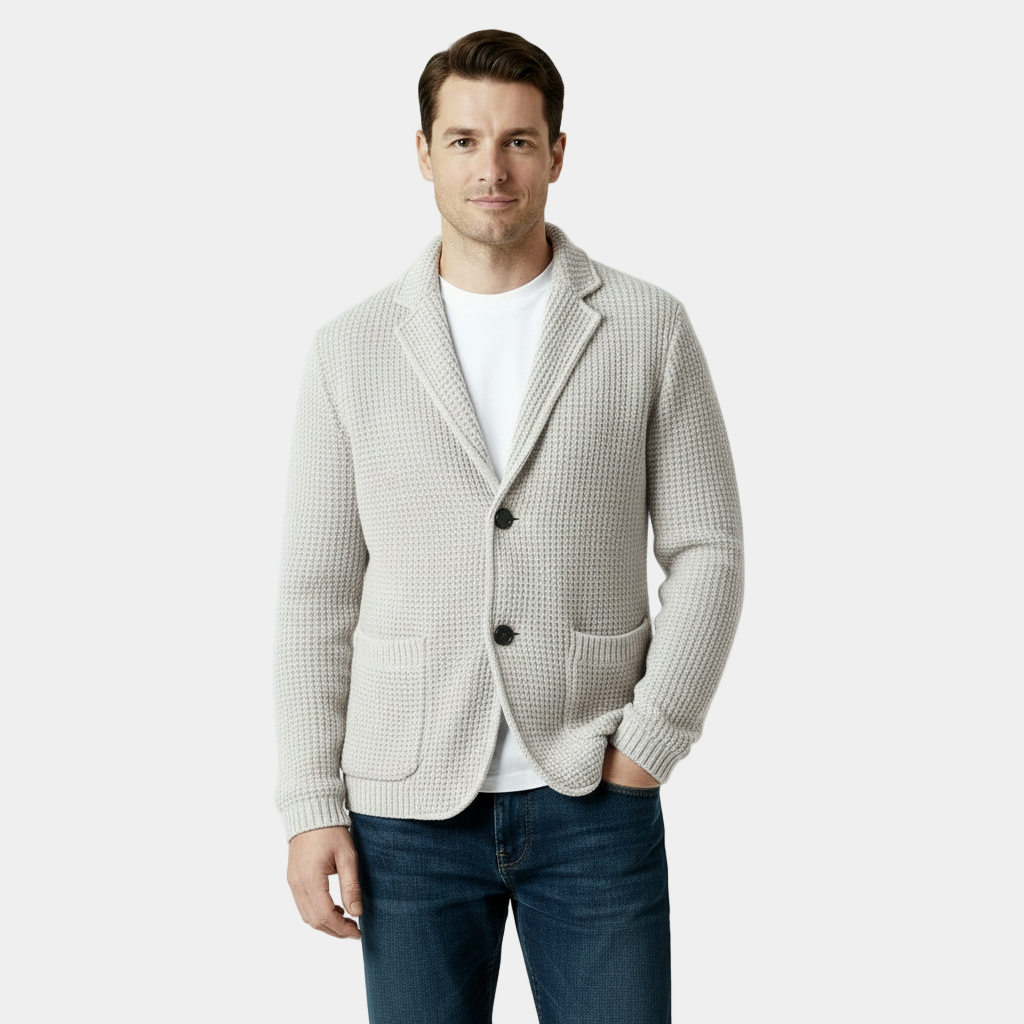 Men’s Waffle Knit Cardigan – Soft Textured Two-Button Sweater Jacket