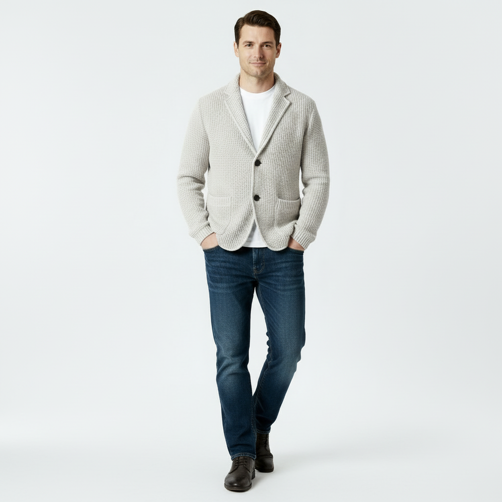 Men’s Waffle Knit Cardigan – Soft Textured Two-Button Sweater Jacket
