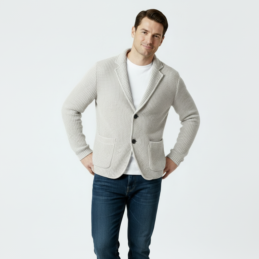 Men’s Waffle Knit Cardigan – Soft Textured Two-Button Sweater Jacket