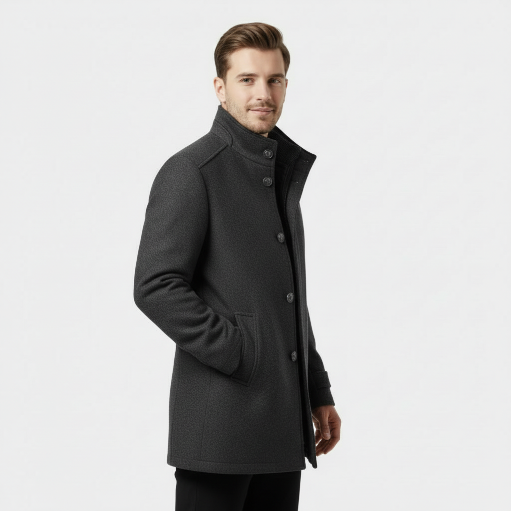 Men’s Wool-Blend Stand-Collar Coat - Removable Padded Vest