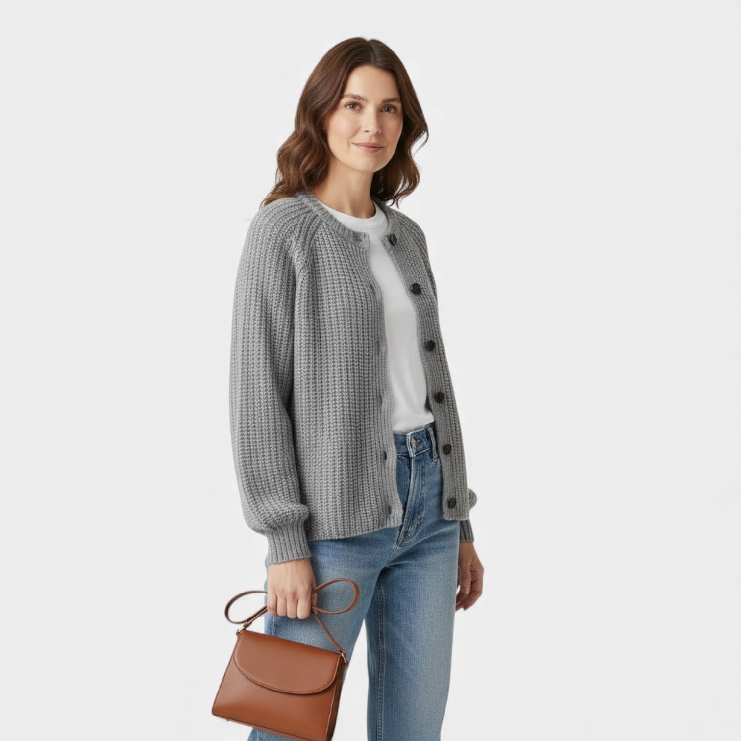 Women’s Chunky Waffle Knit Cardigan – Button Front